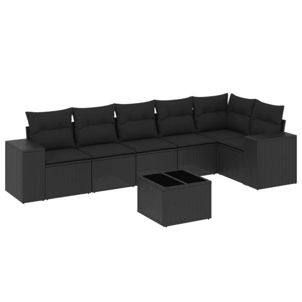 7-tlg. Garten-Sofagarnitur mit Kissen Schwarz Poly Rattan