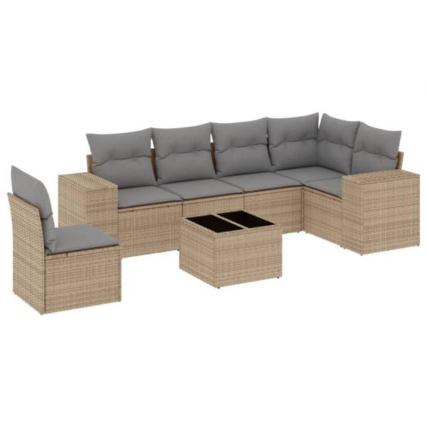 7-tlg. Garten-Sofagarnitur mit Kissen Beige Poly Rattan