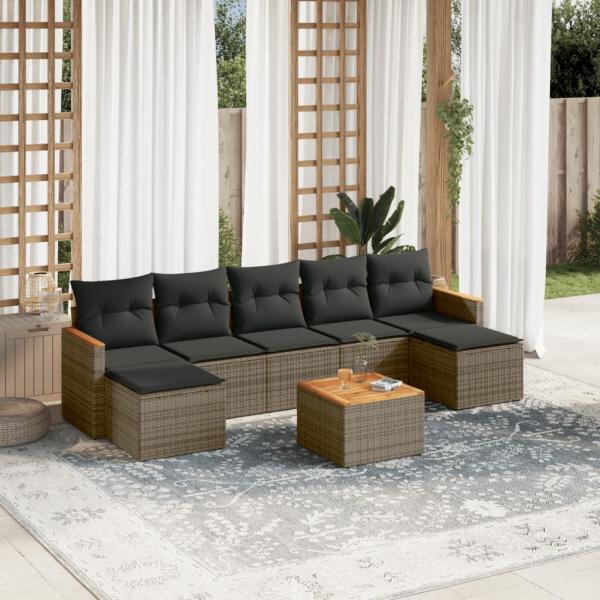 ARDEBO.de - 8-tlg. Garten-Sofagarnitur mit Kissen Grau Poly Rattan