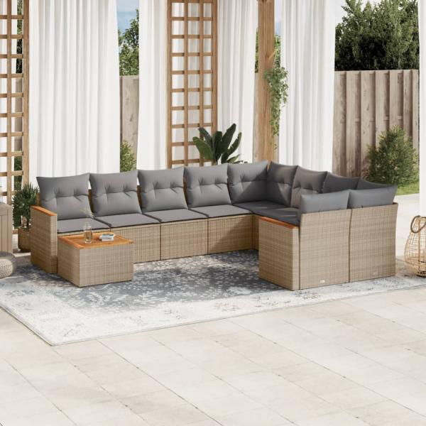 ARDEBO.de - 10-tlg. Garten-Sofagarnitur mit Kissen Beige Poly Rattan