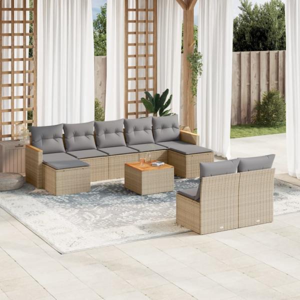 ARDEBO.de - 10-tlg. Garten-Sofagarnitur mit Kissen Beige Poly Rattan