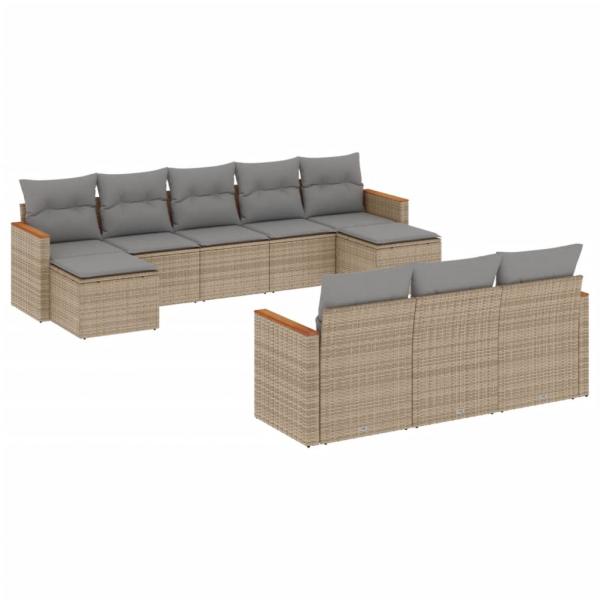 ARDEBO.de - 10-tlg. Garten-Sofagarnitur mit Kissen Beige Poly Rattan