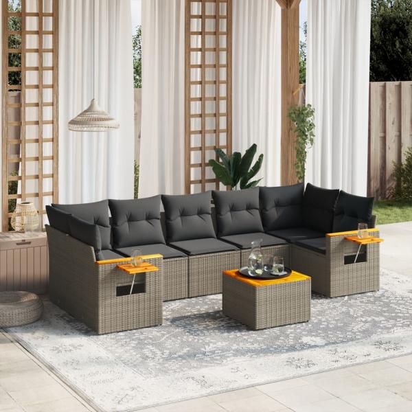 ARDEBO.de - 8-tlg. Garten-Sofagarnitur mit Kissen Grau Poly Rattan