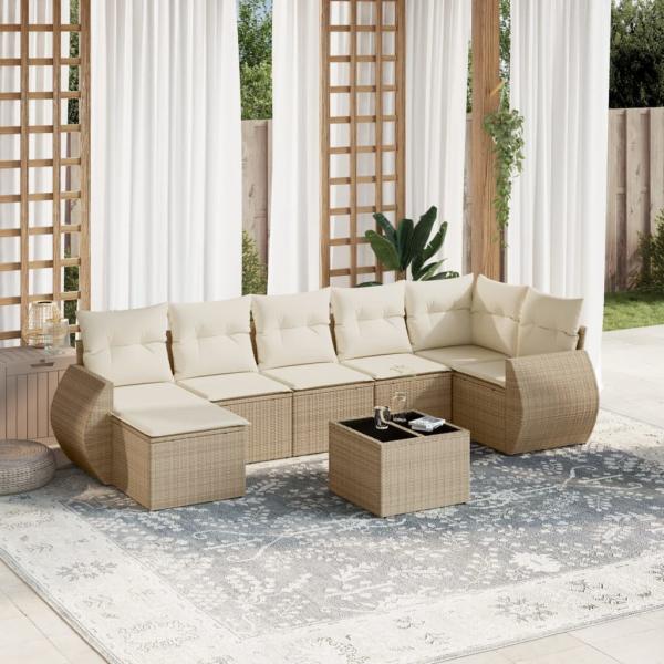 ARDEBO.de - 8-tlg. Garten-Sofagarnitur mit Kissen Beige Poly Rattan