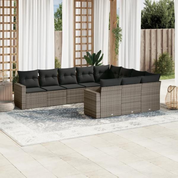 ARDEBO.de - 10-tlg. Garten-Sofagarnitur mit Kissen Grau Poly Rattan