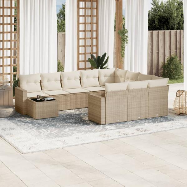 ARDEBO.de - 11-tlg. Garten-Sofagarnitur mit Kissen Beige Poly Rattan