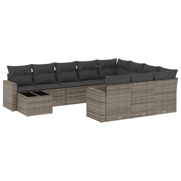 ARDEBO.de - 11-tlg. Garten-Sofagarnitur mit Kissen Grau Poly Rattan