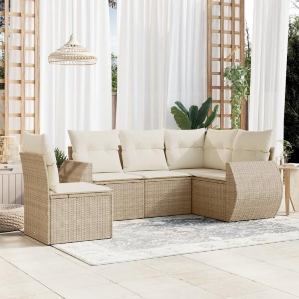 ARDEBO.de - 5-tlg. Garten-Sofagarnitur mit Kissen Beige Poly Rattan