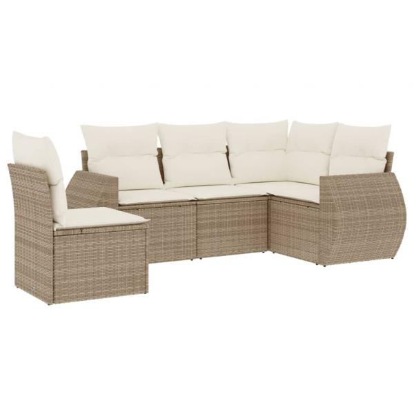 5-tlg. Garten-Sofagarnitur mit Kissen Beige Poly Rattan