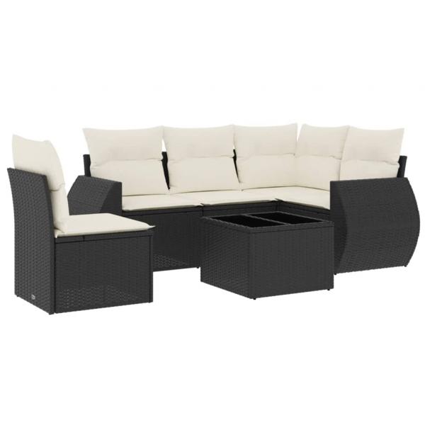 6-tlg. Garten-Sofagarnitur mit Kissen Schwarz Poly Rattan