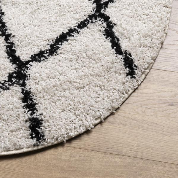 Teppich Shaggy Hochflor Modern Creme und Schwarz Ø 80 cm