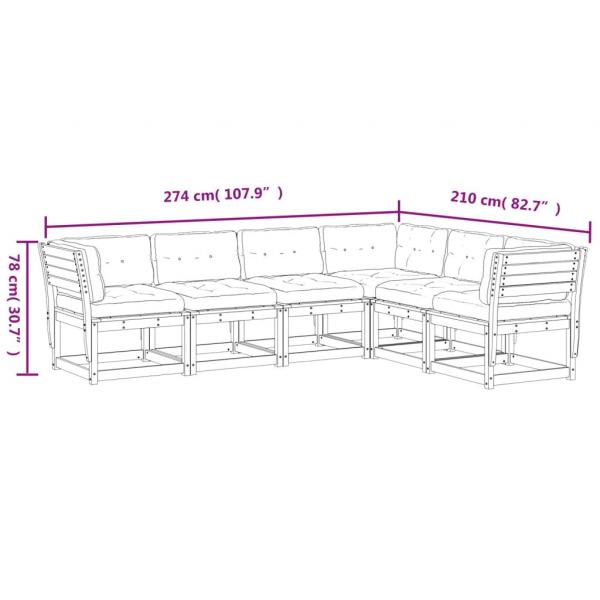 6-tlg. Garten-Sofagarnitur mit Kissen Massivholz Kiefer