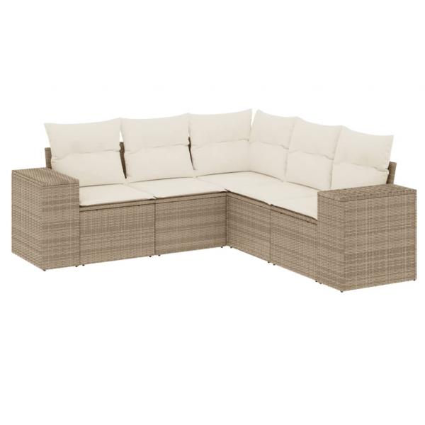 5-tlg. Garten-Sofagarnitur mit Kissen Beige Poly Rattan