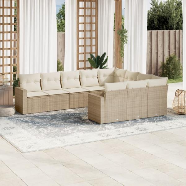 ARDEBO.de - 10-tlg. Garten-Sofagarnitur mit Kissen Beige Poly Rattan