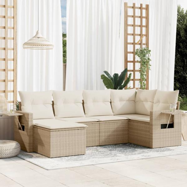 ARDEBO.de - 6-tlg. Garten-Sofagarnitur mit Kissen Beige Poly Rattan