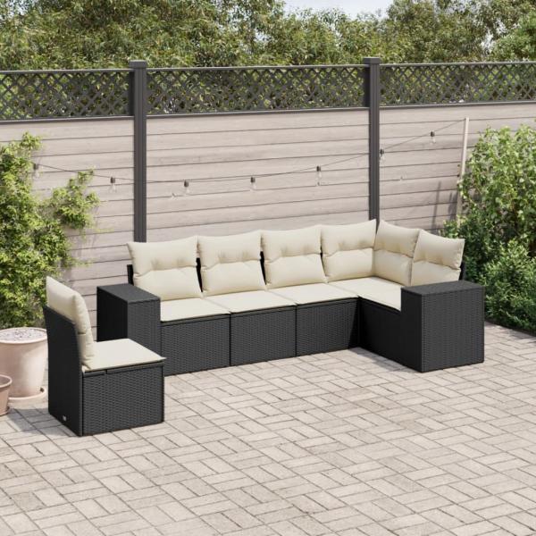 ARDEBO.de - 6-tlg. Garten-Sofagarnitur mit Kissen Schwarz Poly Rattan