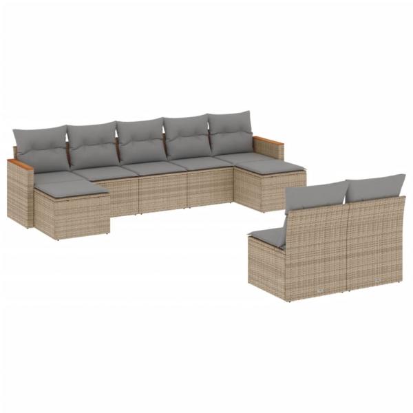 9-tlg. Garten-Sofagarnitur mit Kissen Beige Poly Rattan