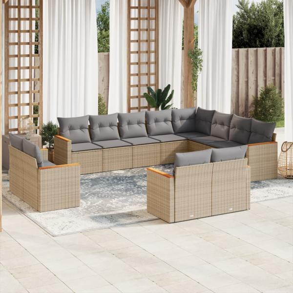 ARDEBO.de - 12-tlg. Garten-Sofagarnitur mit Kissen Beige Poly Rattan