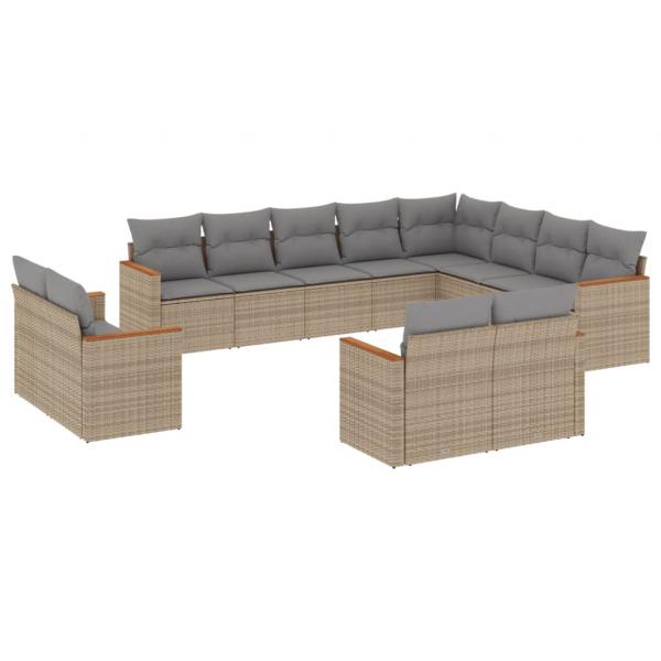 12-tlg. Garten-Sofagarnitur mit Kissen Beige Poly Rattan