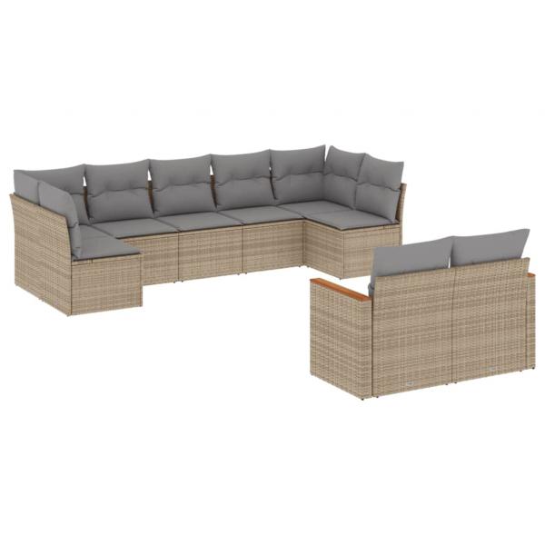 9-tlg. Garten-Sofagarnitur mit Kissen Beige Poly Rattan