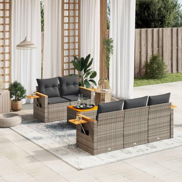 ARDEBO.de - 6-tlg. Garten-Sofagarnitur mit Kissen Grau Poly Rattan