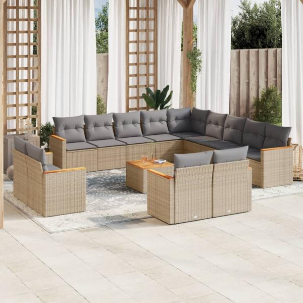 ARDEBO.de - 14-tlg. Garten-Sofagarnitur mit Kissen Beige Poly Rattan