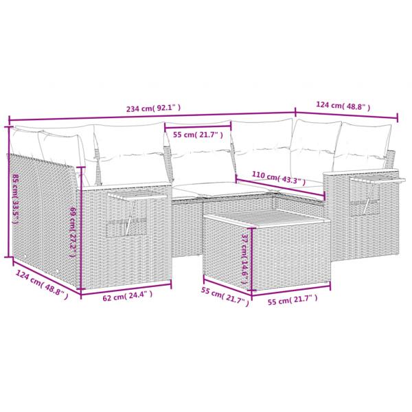 7-tlg. Garten-Sofagarnitur mit Kissen Grau Poly Rattan