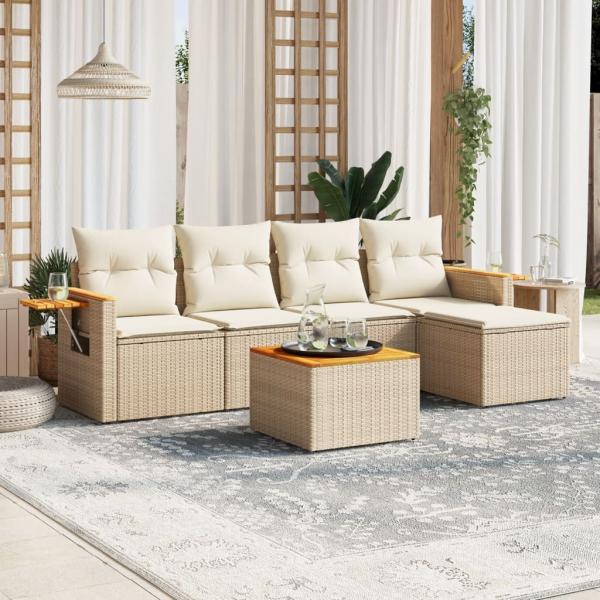 ARDEBO.de - 6-tlg. Garten-Sofagarnitur mit Kissen Beige Poly Rattan