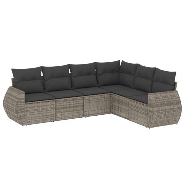 6-tlg. Garten-Sofagarnitur mit Kissen Grau Poly Rattan