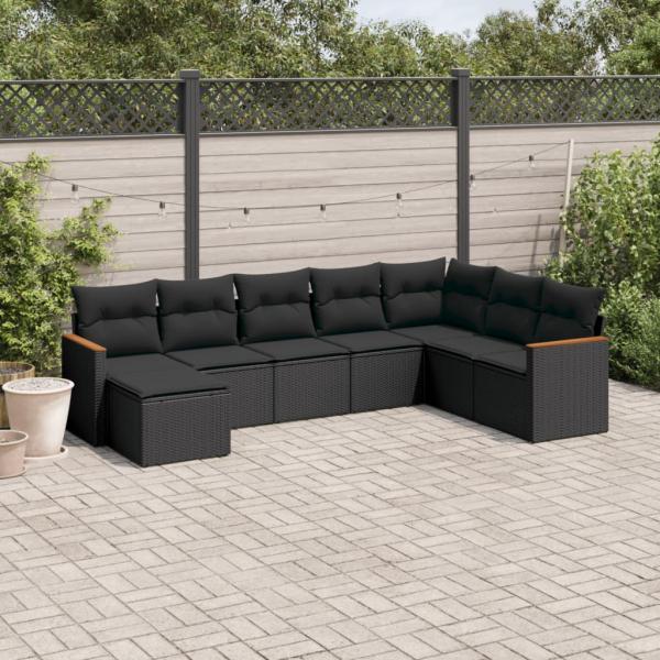 ARDEBO.de - 8-tlg. Garten-Sofagarnitur mit Kissen Schwarz Poly Rattan