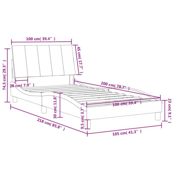 Bettgestell mit Kopfteil Hellgrau 100x200 cm Samt