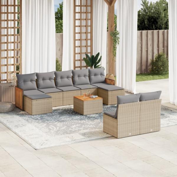 ARDEBO.de - 10-tlg. Garten-Sofagarnitur mit Kissen Beige Poly Rattan