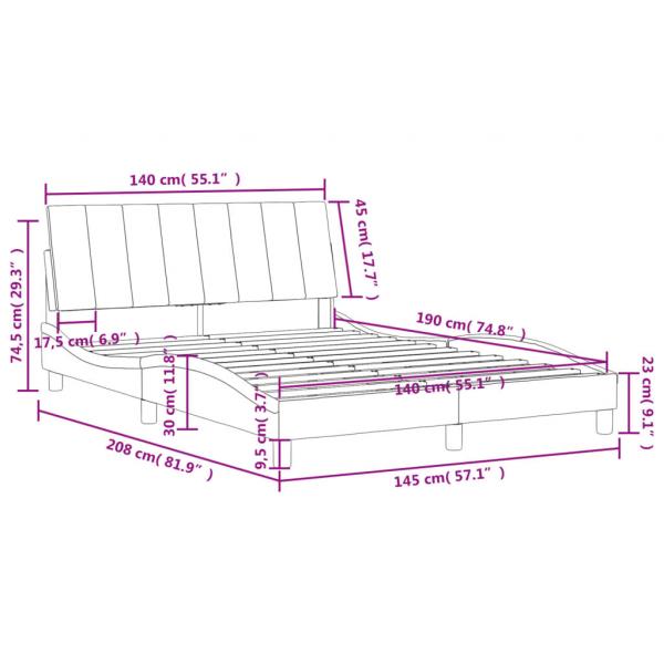 Bettgestell mit Kopfteil Hellgrau 140x190 cm Samt