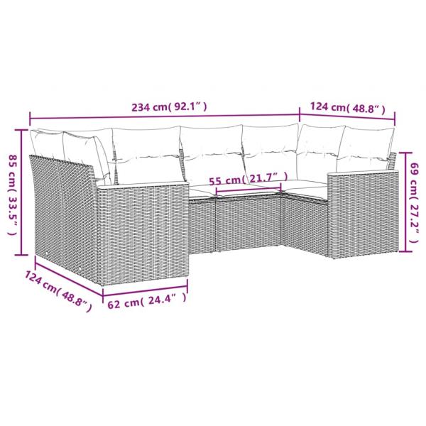 6-tlg. Garten-Sofagarnitur mit Kissen Schwarz Poly Rattan