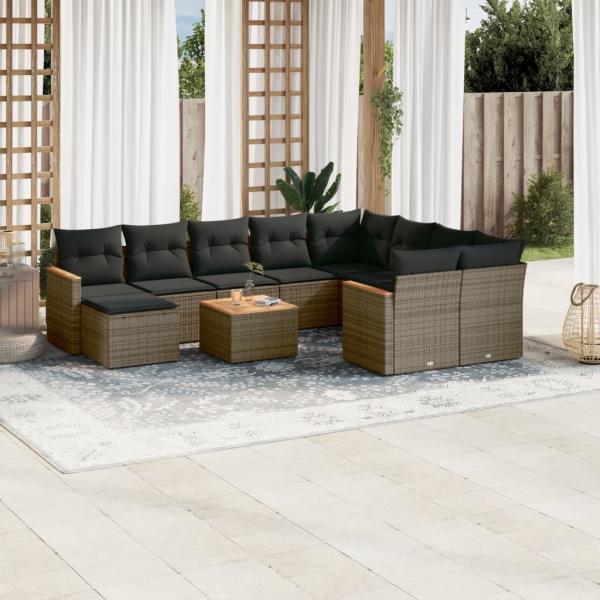 ARDEBO.de - 11-tlg. Garten-Sofagarnitur mit Kissen Grau Poly Rattan