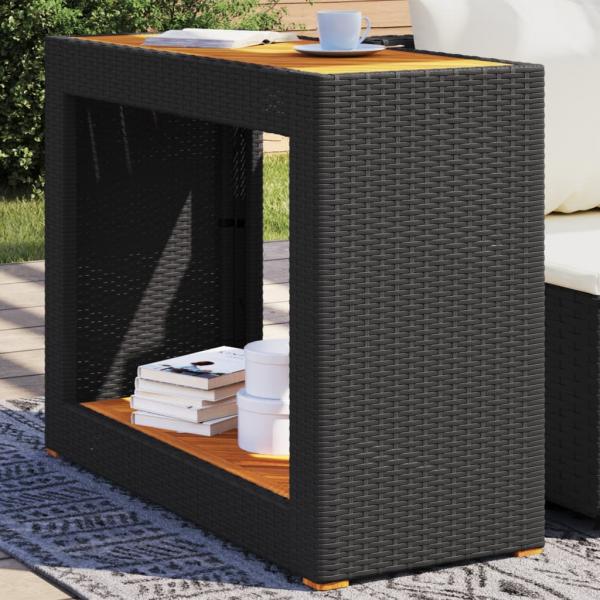 ARDEBO.de - Garten-Beistelltisch mit Holzplatte Schwarz Poly Rattan