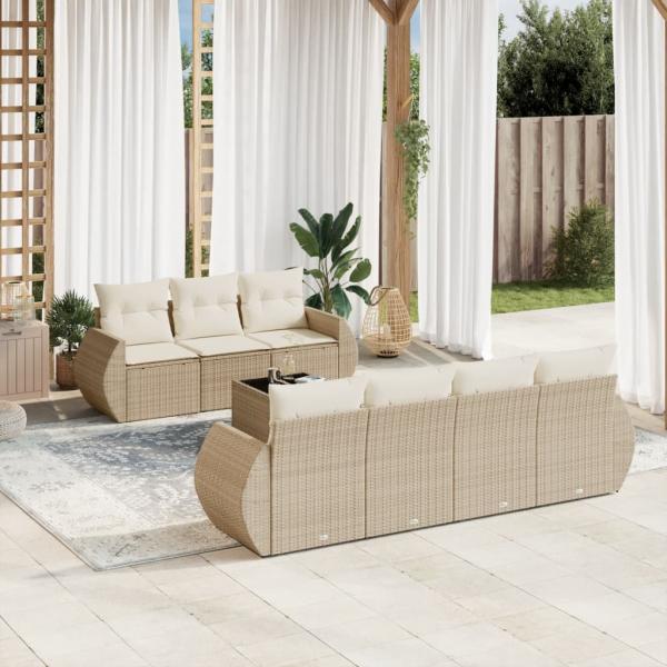 ARDEBO.de - 8-tlg. Garten-Sofagarnitur mit Kissen Beige Poly Rattan