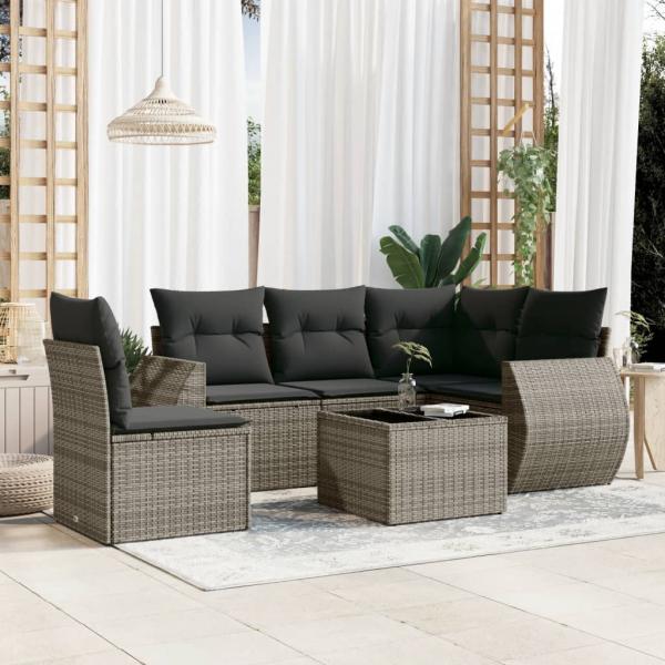 ARDEBO.de - 6-tlg. Garten-Sofagarnitur mit Kissen Grau Poly Rattan