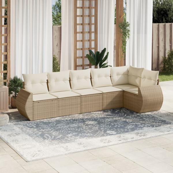 ARDEBO.de - 6-tlg. Garten-Sofagarnitur mit Kissen Beige Poly Rattan