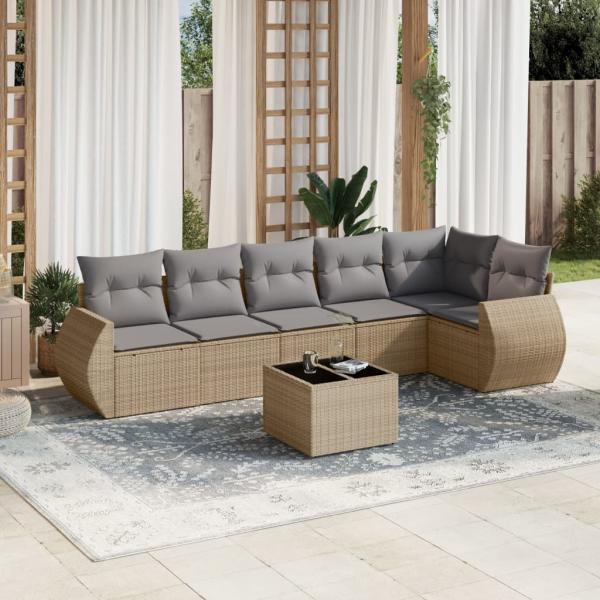 ARDEBO.de - 7-tlg. Garten-Sofagarnitur mit Kissen Beige Poly Rattan