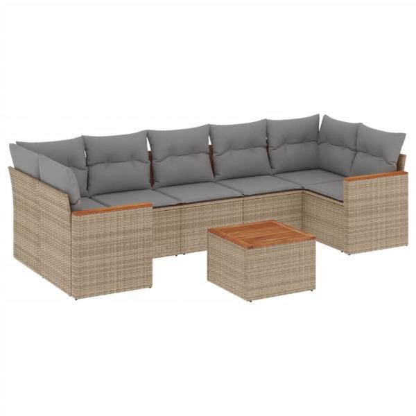 8-tlg. Garten-Sofagarnitur mit Kissen Beige Poly Rattan