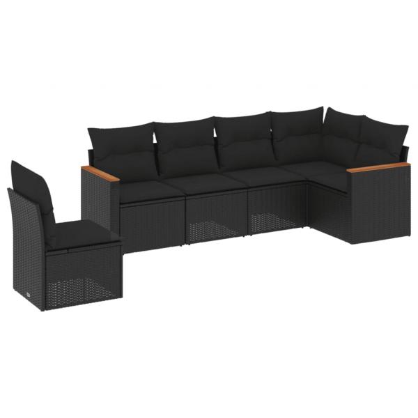 6-tlg. Garten-Sofagarnitur mit Kissen Schwarz Poly Rattan