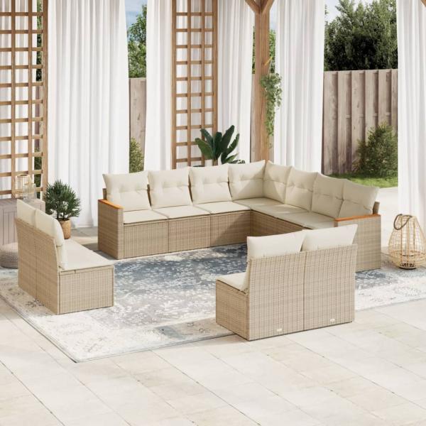 ARDEBO.de - 11-tlg. Garten-Sofagarnitur mit Kissen Beige Poly Rattan