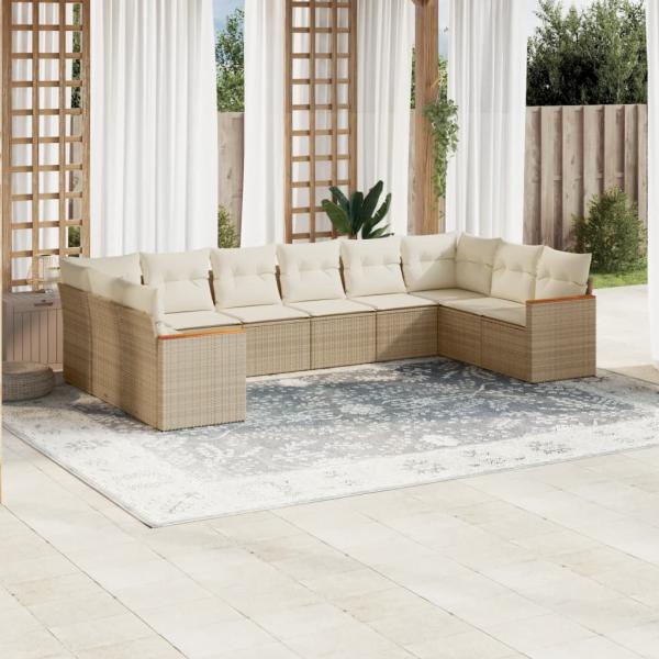 ARDEBO.de - 10-tlg. Garten-Sofagarnitur mit Kissen Beige Poly Rattan