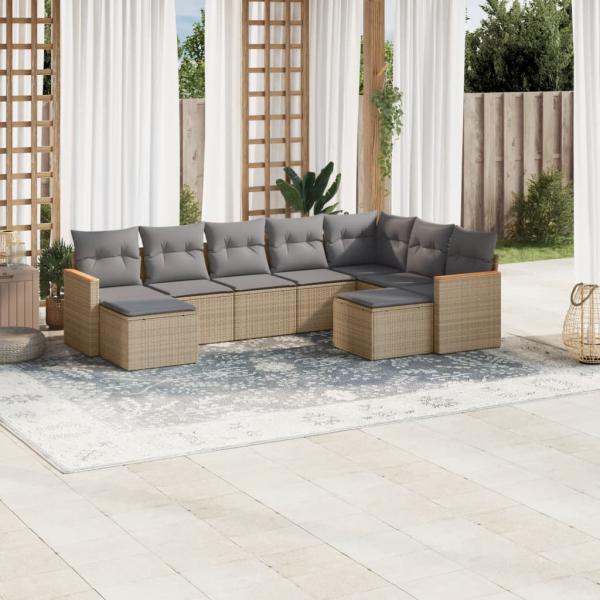 ARDEBO.de - 9-tlg. Garten-Sofagarnitur mit Kissen Beige Poly Rattan