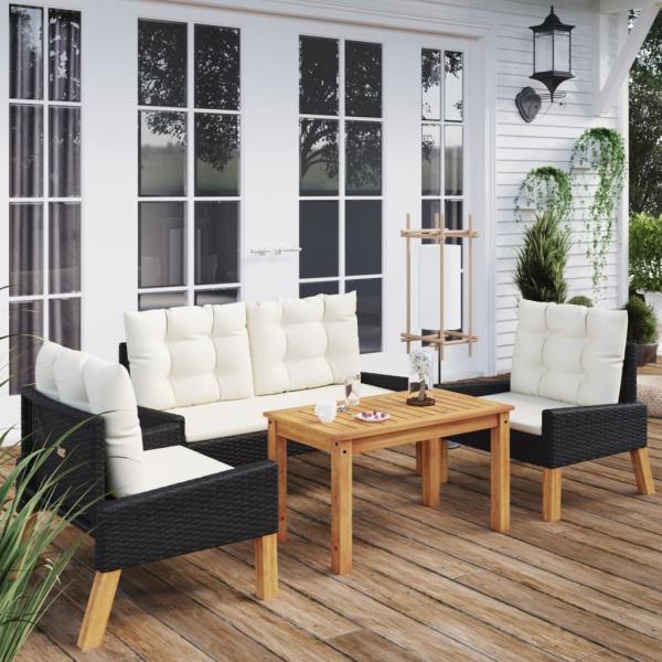 ARDEBO.de - 4-tlg. Garten-Lounge-Set mit Kissen Poly Rattan&Massivholz