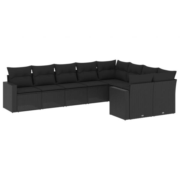 ARDEBO.de - 9-tlg. Garten-Sofagarnitur mit Kissen Schwarz Poly Rattan