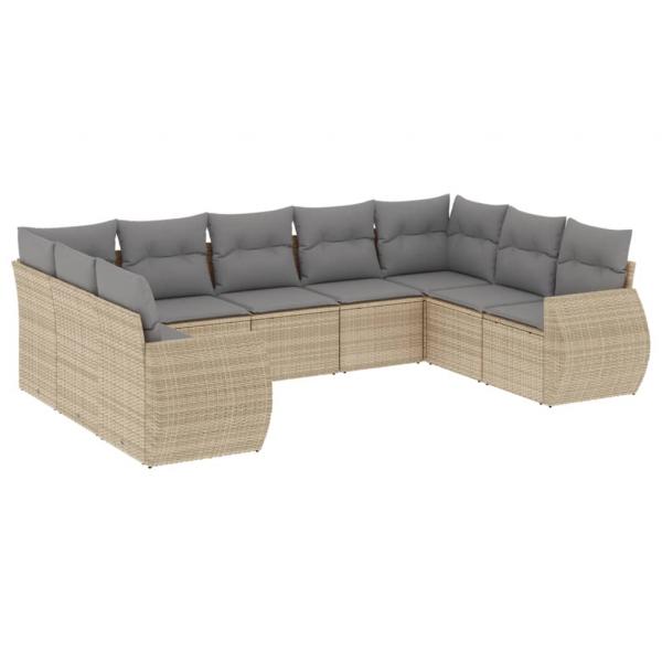 ARDEBO.de - 9-tlg. Garten-Sofagarnitur mit Kissen Beige Poly Rattan