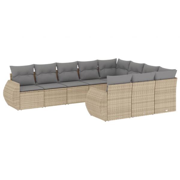 ARDEBO.de - 10-tlg. Garten-Sofagarnitur mit Kissen Beige Poly Rattan