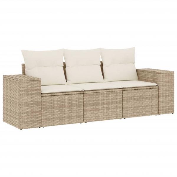 ARDEBO.de - 3-tlg. Garten-Sofagarnitur mit Kissen Beige Poly Rattan